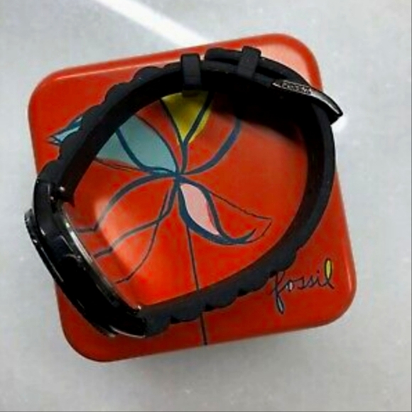 FOSSIL Black Silicone Watch w/Black and Clear Crystals ES2896 - Picture 3 of 4